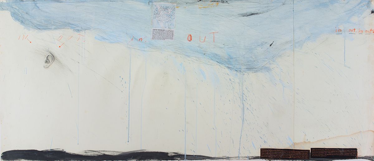 Candy Jernigan, In. Out., 1989, Acrylic, pastel, and collage on paper, 27 1/2 x 59 1/2 x 1 1/2 inches (69.8 x 151.1 x 3.8 cm)