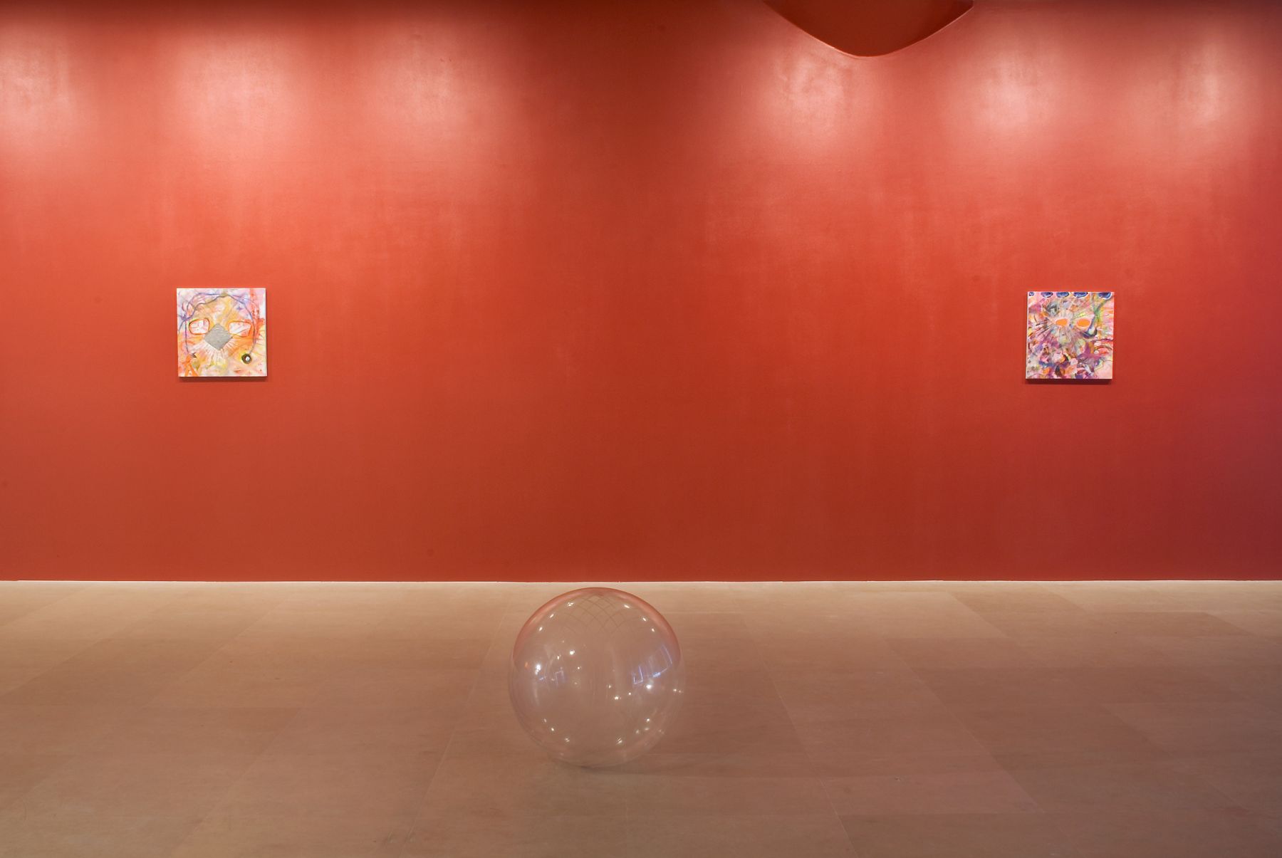 Jutta Koether, Enigma, 2007, Clear ball, metallic finish latex paint on wall, Dimensions variable, Installation view, Greene Naftali, New York, 2007