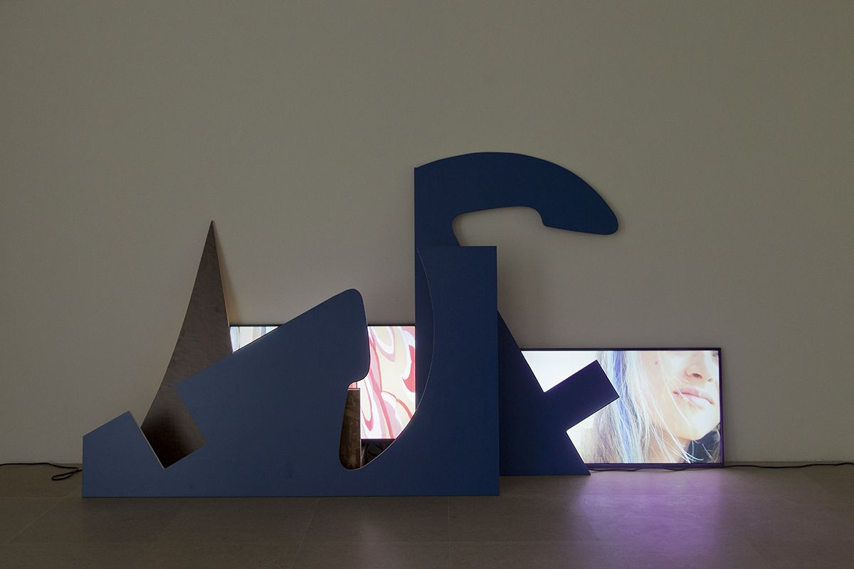 Hilary Lloyd East India Dock, 2017 Video installation, oriented strand board, laminated plywood Dimensions available
