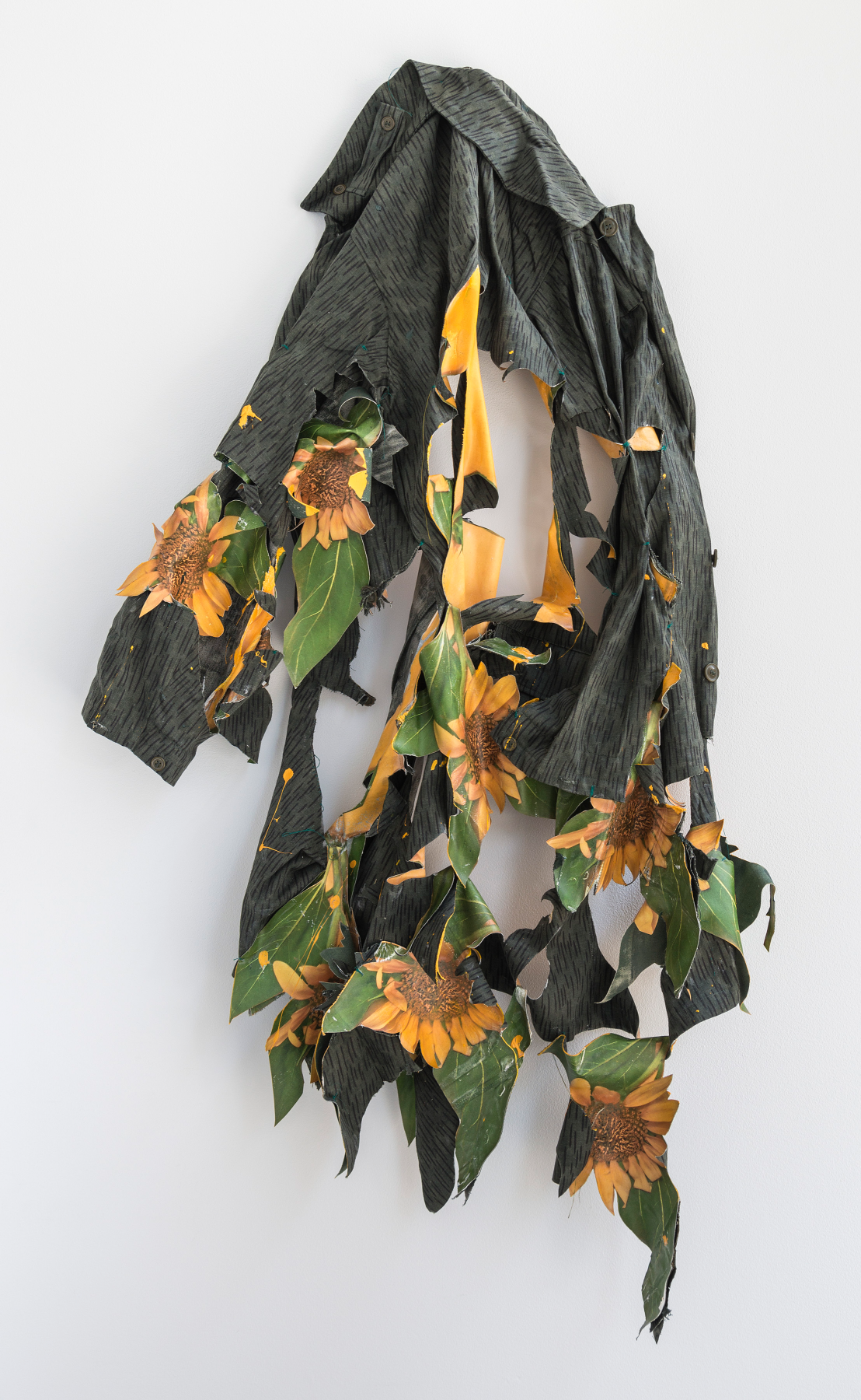 Come September II, 2019, inkjet transfer and acrylic on rain jacket, Permalac