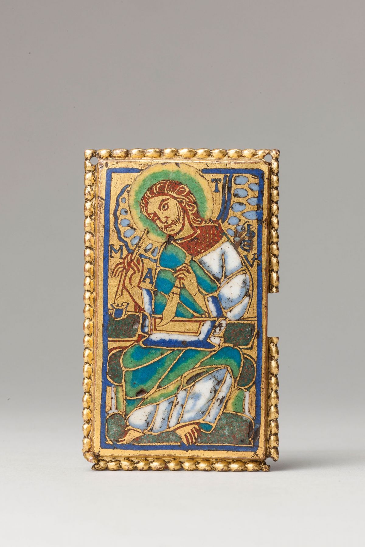 An enamelled plaque depicting Saint Matthew, from the tomb of Henry I, Cont of Champagne (d. 1181), Troyes Cathedral, Troyes, Champagne, France
