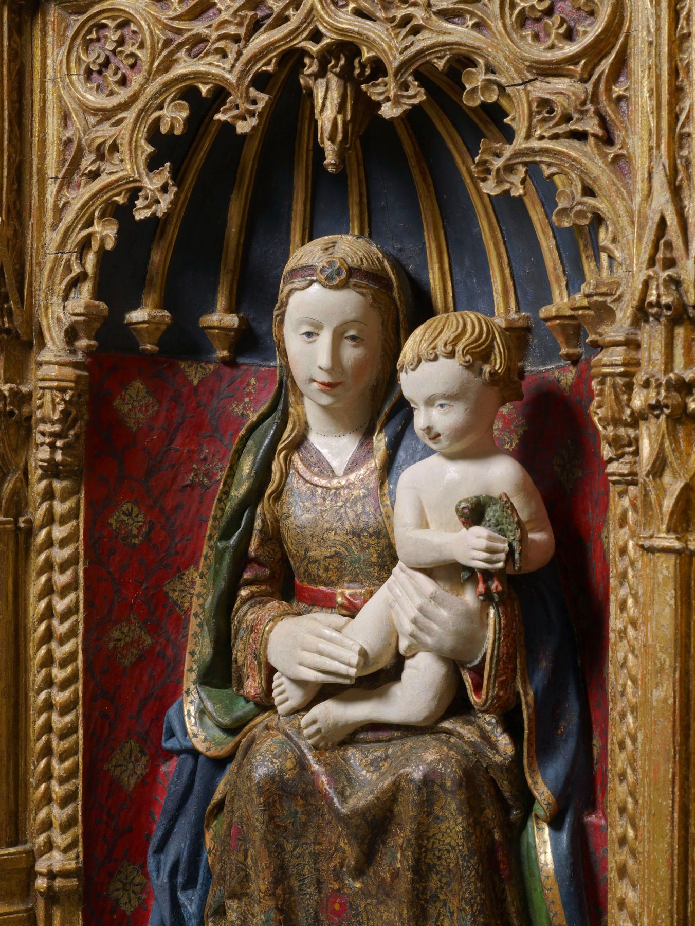Workshop of Gil de Siloé (c. 1440-1501) and Diego de la Cruz (fl. 1482-1500), A gilded shrine showing the Virgin and Child (detail)