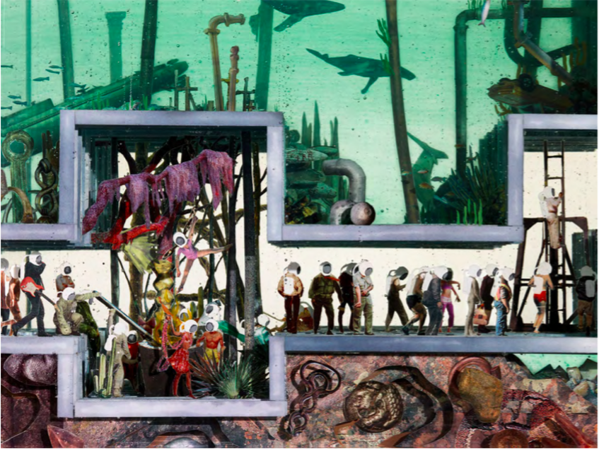 Dustin Yellin Astronauts Building a Rocket Under the Sea, 2017