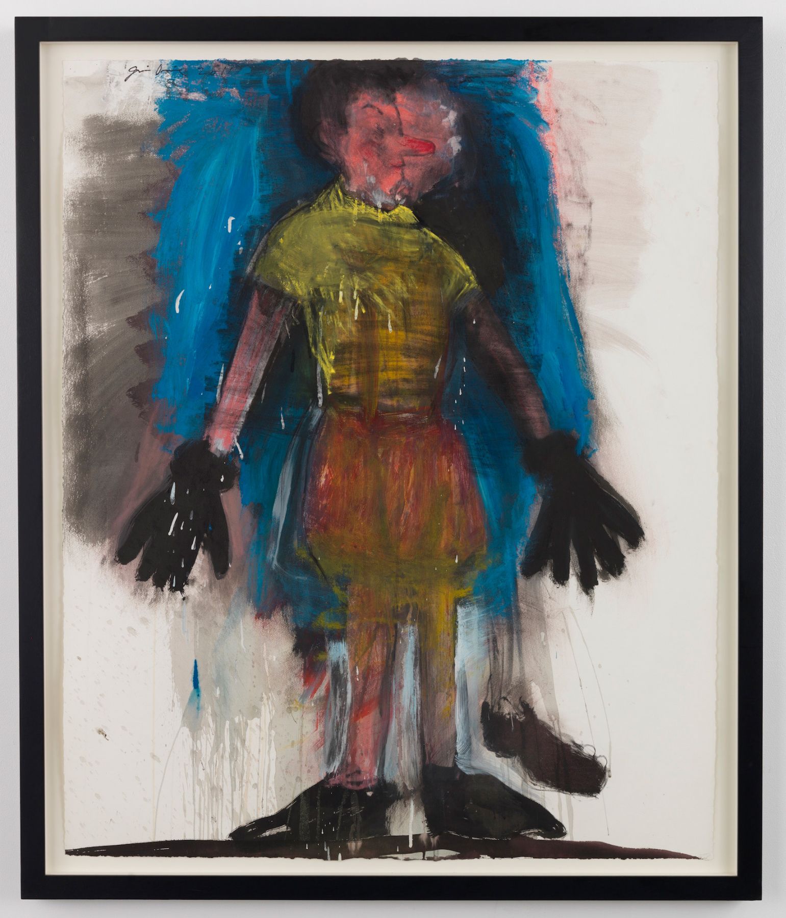 Yellow Shirt, Red Nose, 2011, Acrylic, charcoal, pastel and watercolor on paper
