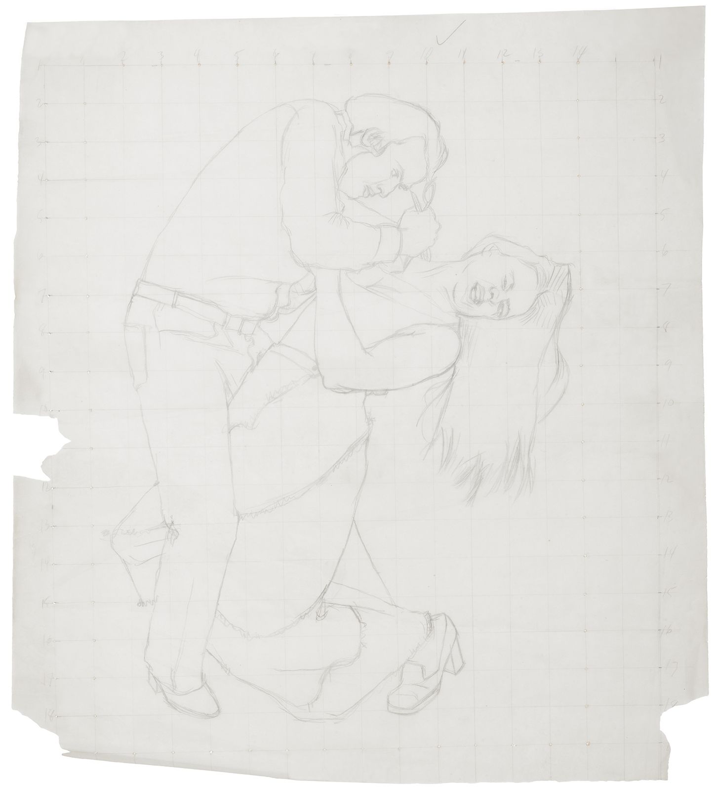 Drawing of man stabbing woman in the clavicle area