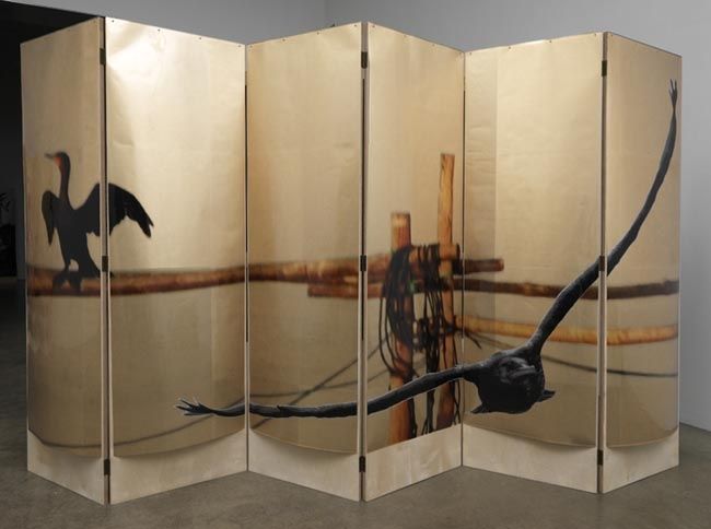 L'eau de vie Screen #3, 2010. Acetate, foil, mdf, 6 panels, 76 x 23.5 x 1 inches (each panel); 76 x 141 x 1 inches (overall). MP 132
