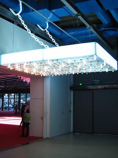 Marquee 2009 10 mm acrylic translucent glass, steel frame, approximately 200 white light bulbs, neon tubes
