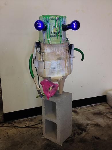 Untitled 2014 Wood, metal, bucket, spray paint, enamel, cinder block, light bulbs