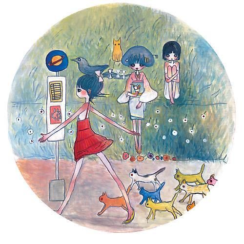 Aya Takano, On The Hill, Beyond That Fence, She Leads An Army of Cats, 2009
