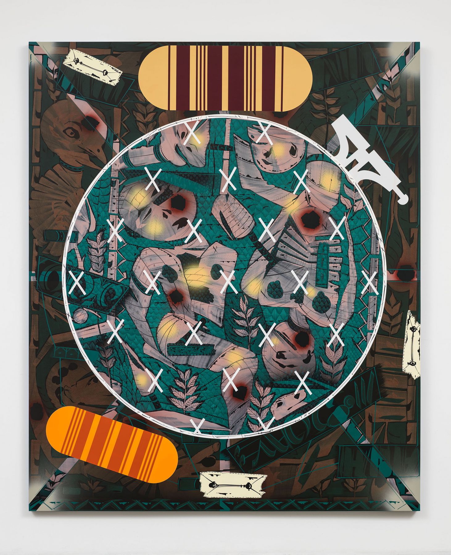 LARI PITTMAN, Needlepoint Sampler with Patches (#2) Depicting Daily Life of a Late Western Impaerium, 2013