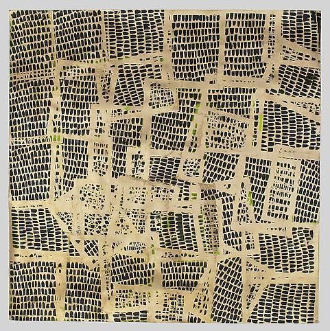 Square vision (yellow, black, gold), 2011, Acrylic, spray paint and gold leaf on paper