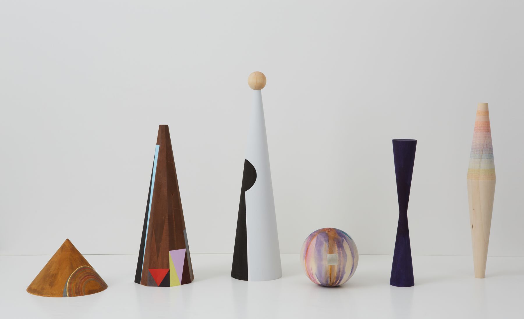 Untitled (six sculptures), 2012, Crayon, gold leaf, acrylic on wood
