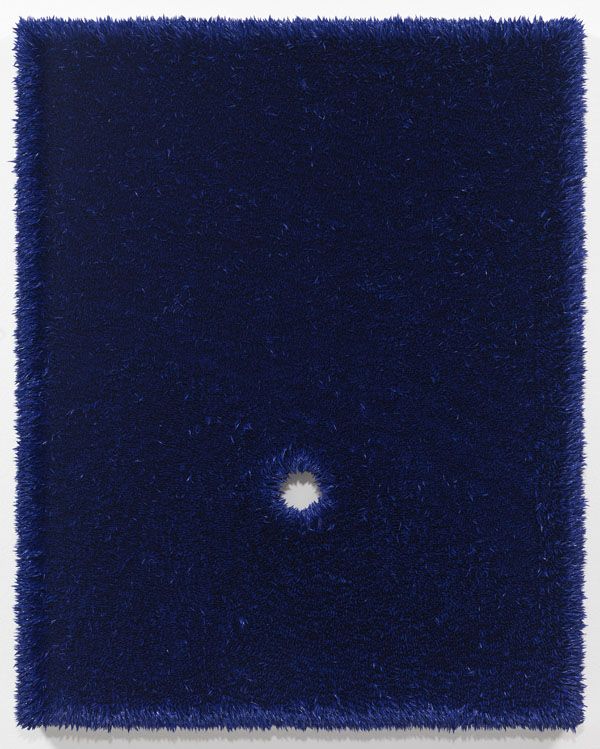 a glory hole painting by contemporary artist donald moffett in dark blue color