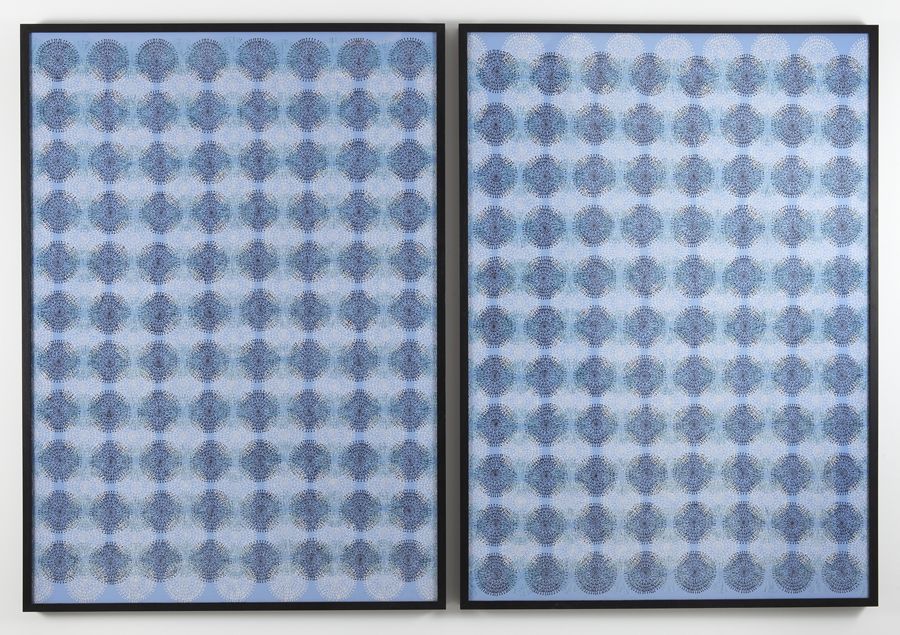 diptych with blue patterns by bharti kher mimic