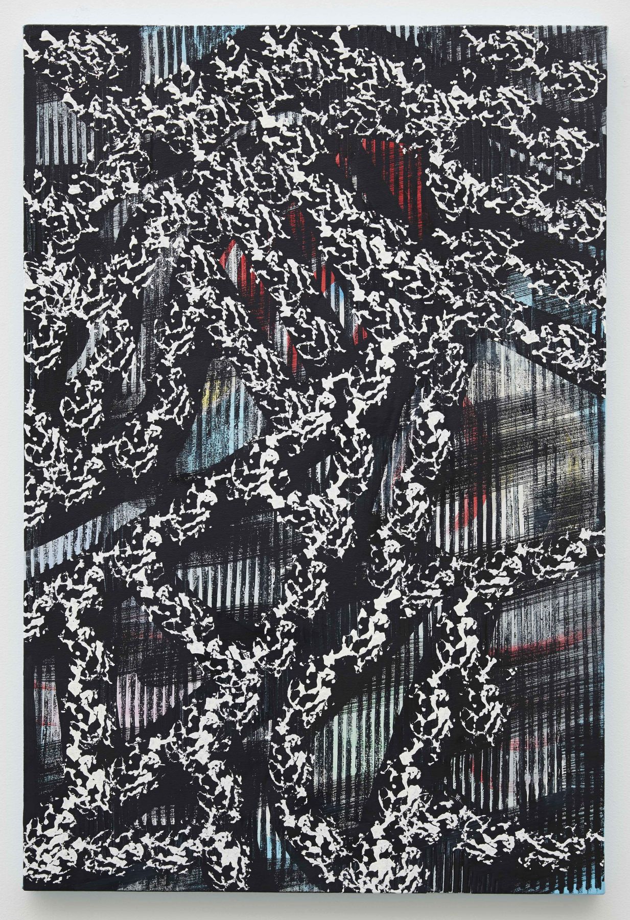 a dark black and white pattern painting by artist Julia Dault