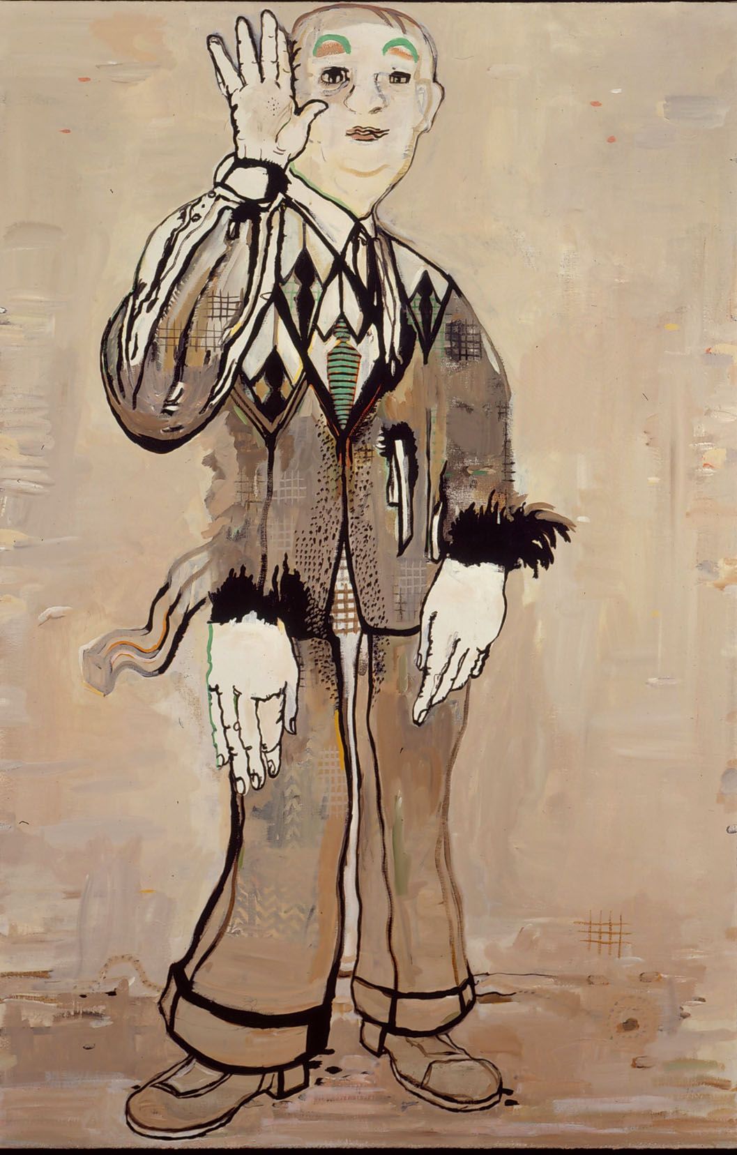 portrait of a man with three hands by hannah van bart