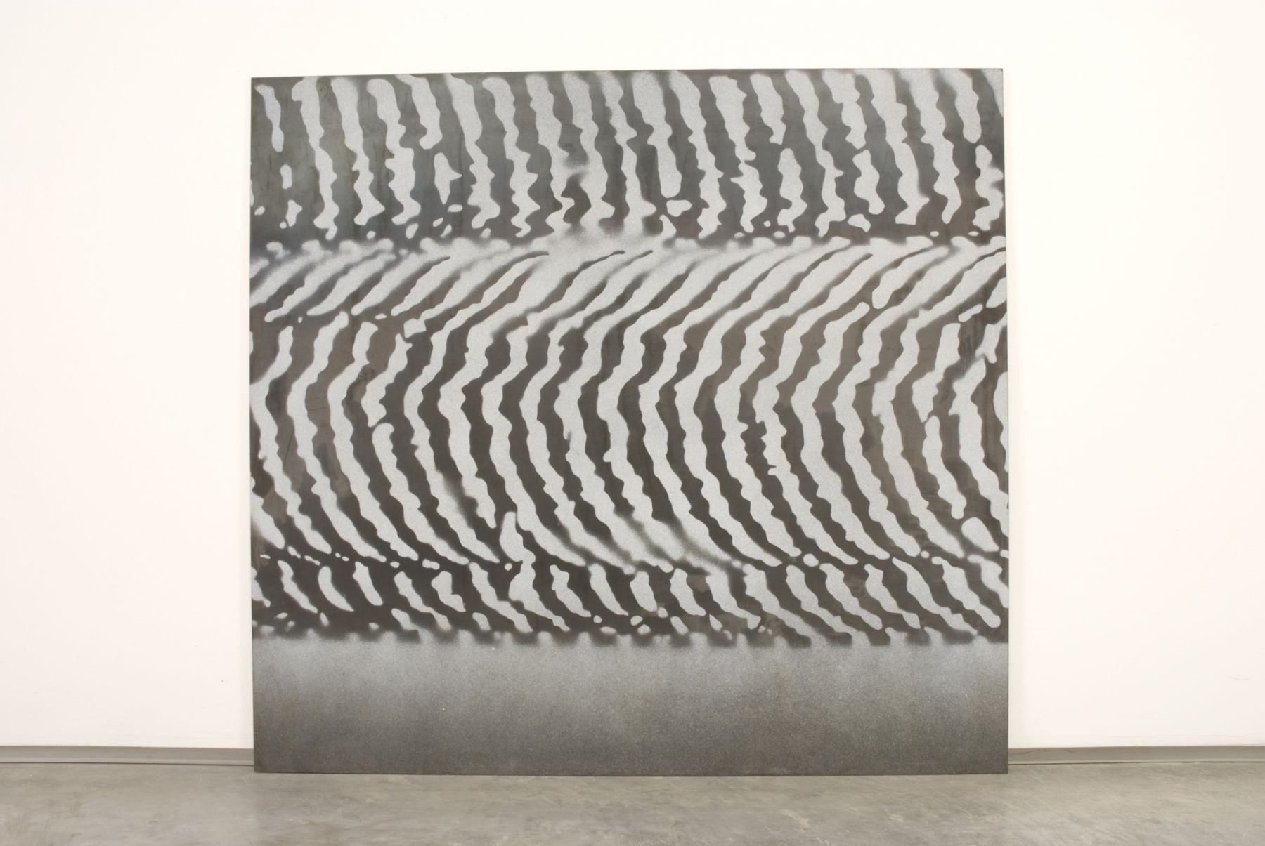 steel with spray paint work of art by jay heikes at a gallery in chelsea