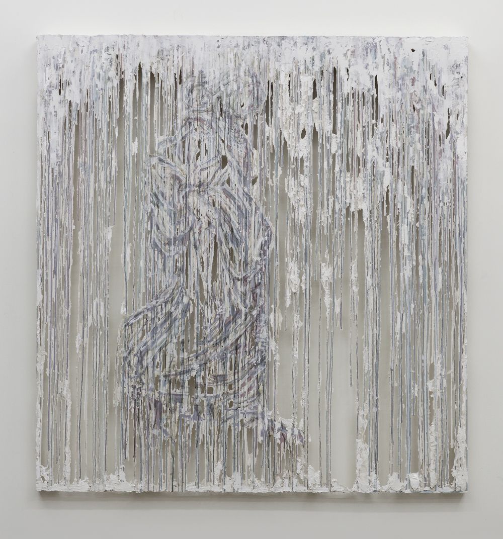 a drip wall panel by Diana Al-Hadid for sale in a Chelsea gallery