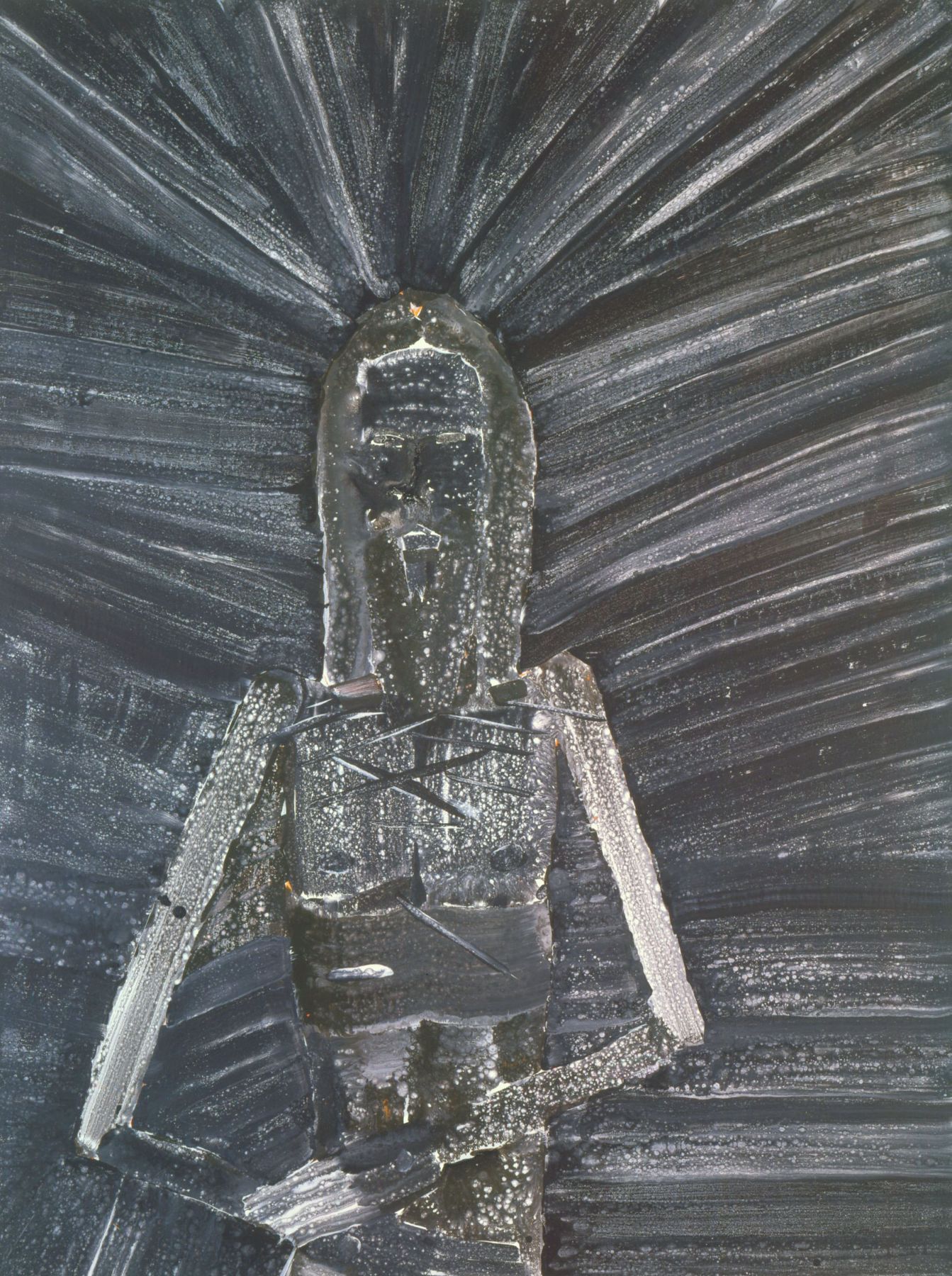 portrait of christ in black, grey, and white
