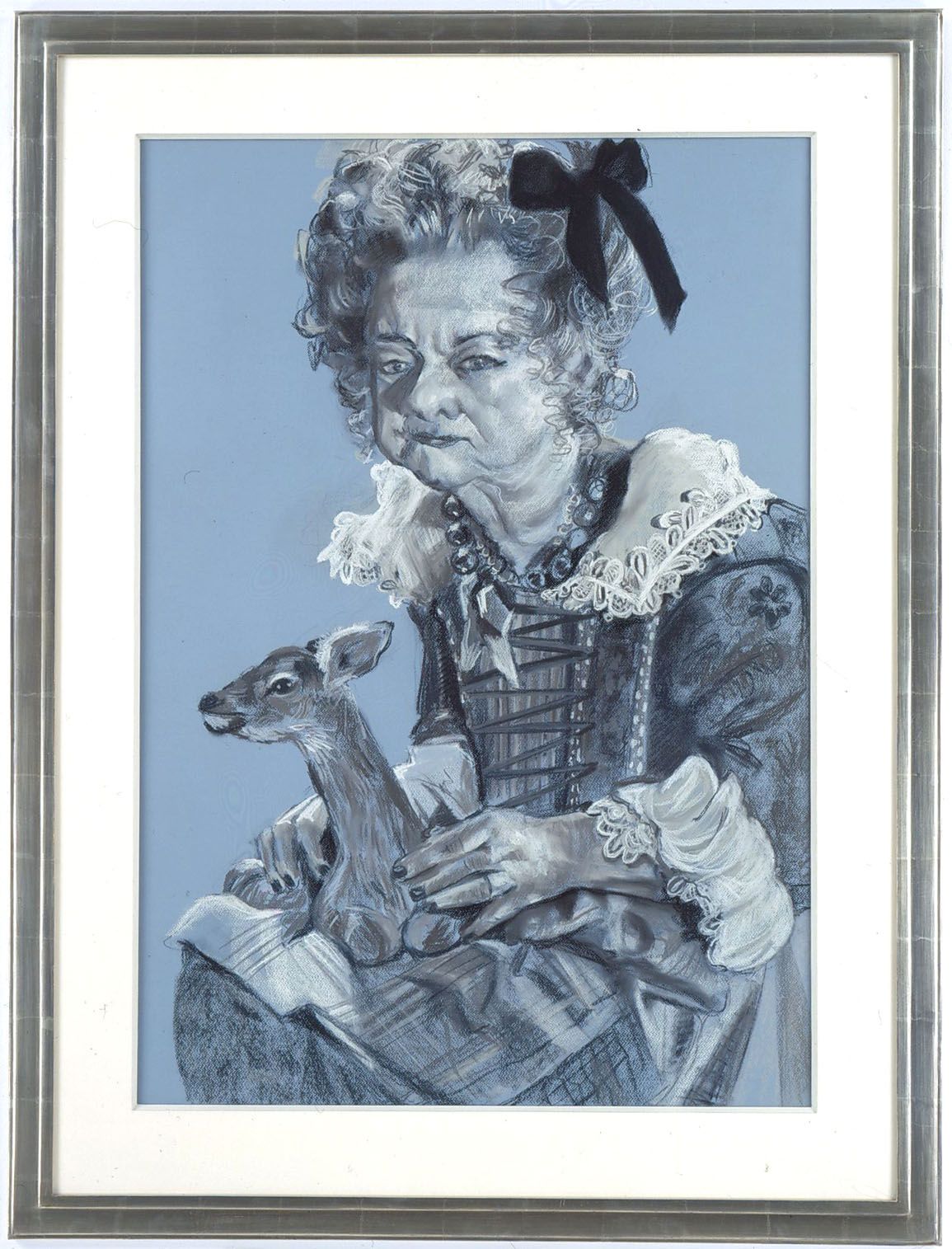 blue portrait of an elderly woman by rachel feinstein