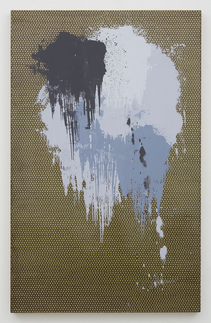 painting with nebulous grey abstractions on wood by andisheh avini