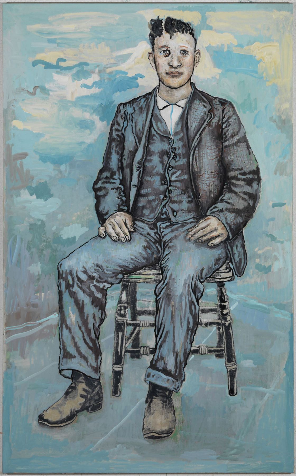 blue portrait of a man by hannah van bart
