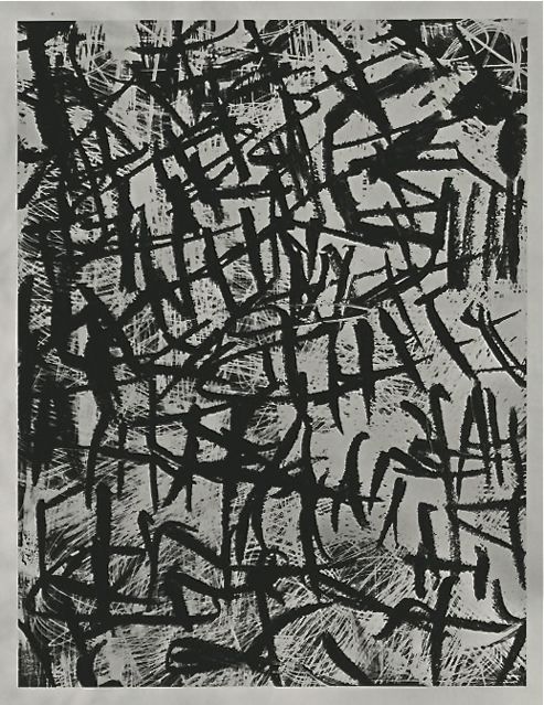 painting by anthony pearson with black patterns set against white background