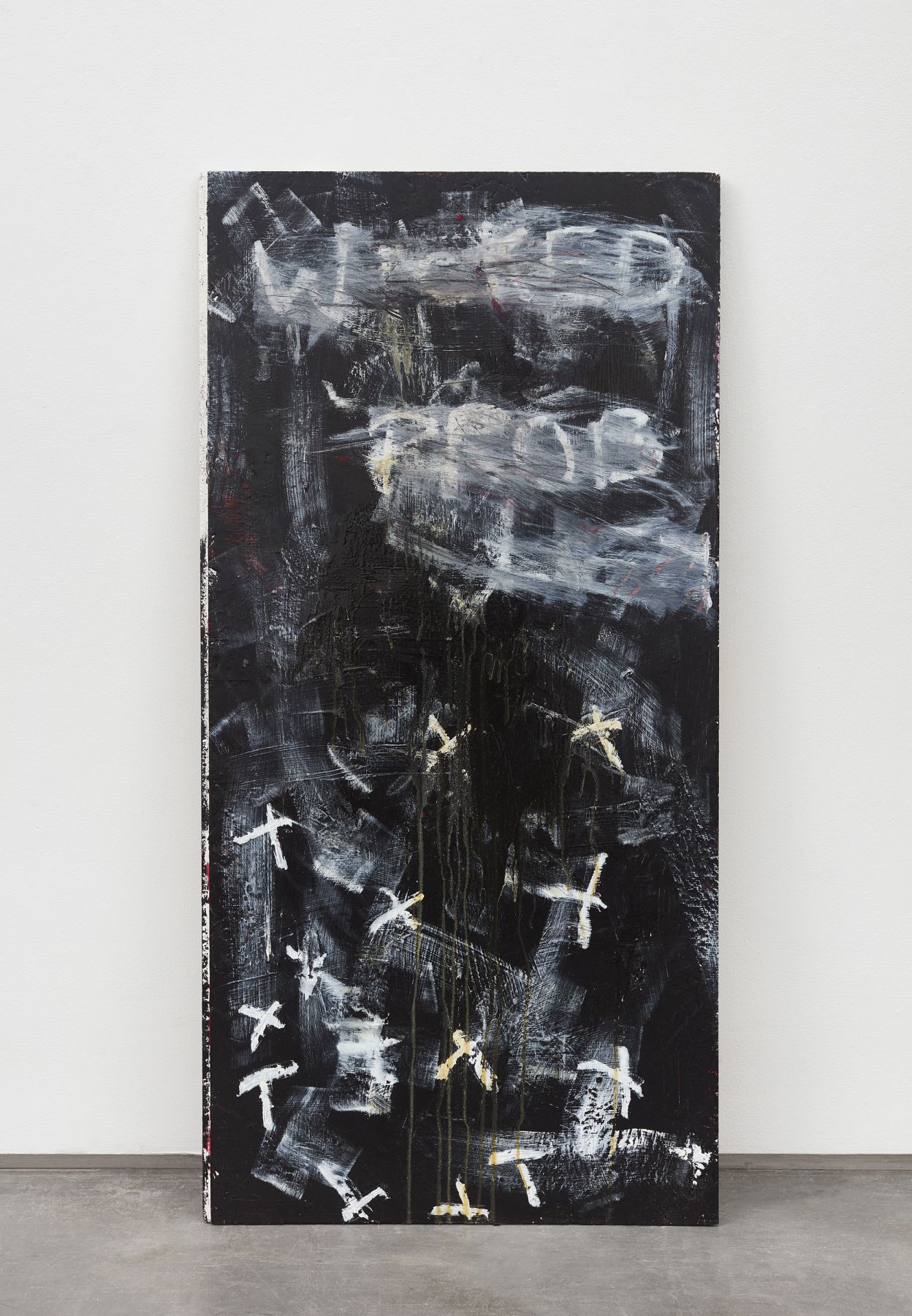 Large canvas painting with black acrylic paint by Allison Janae Hamilton