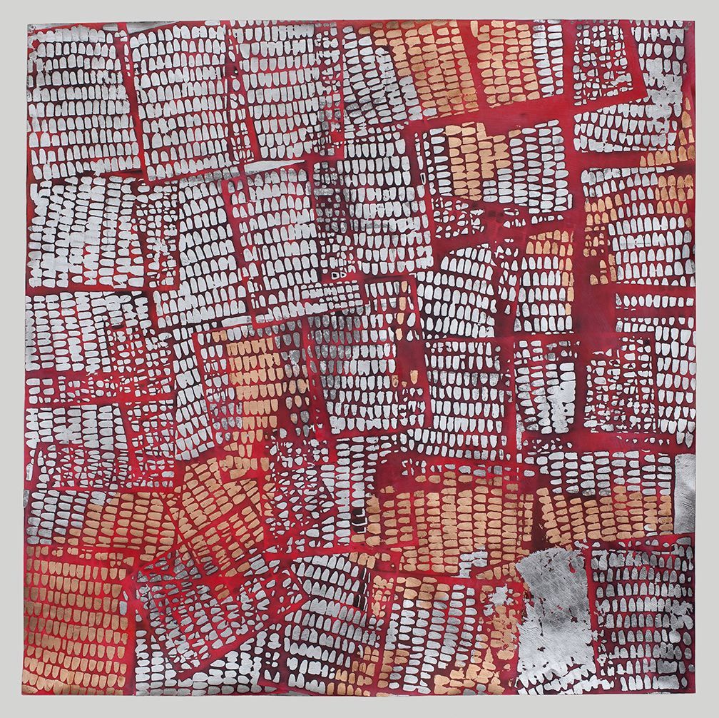 print with overlapping abstract forms by mindy shapero
