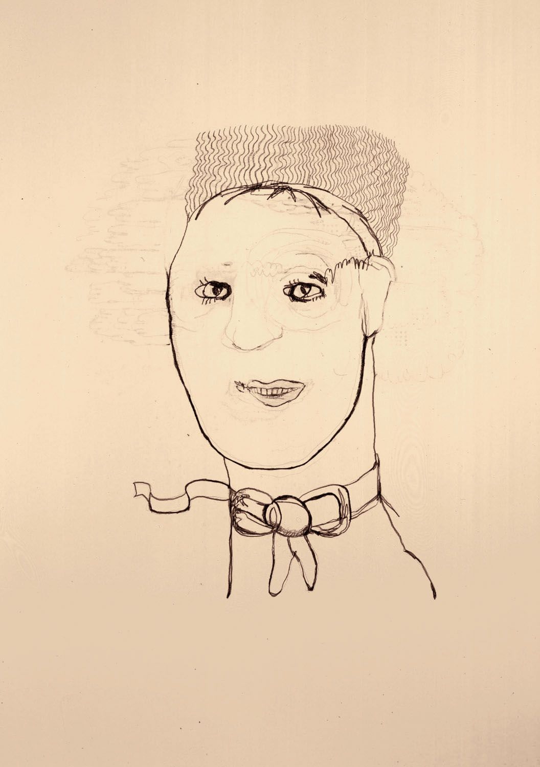 line drawing of a man with a bow around his neck by hannah van bart