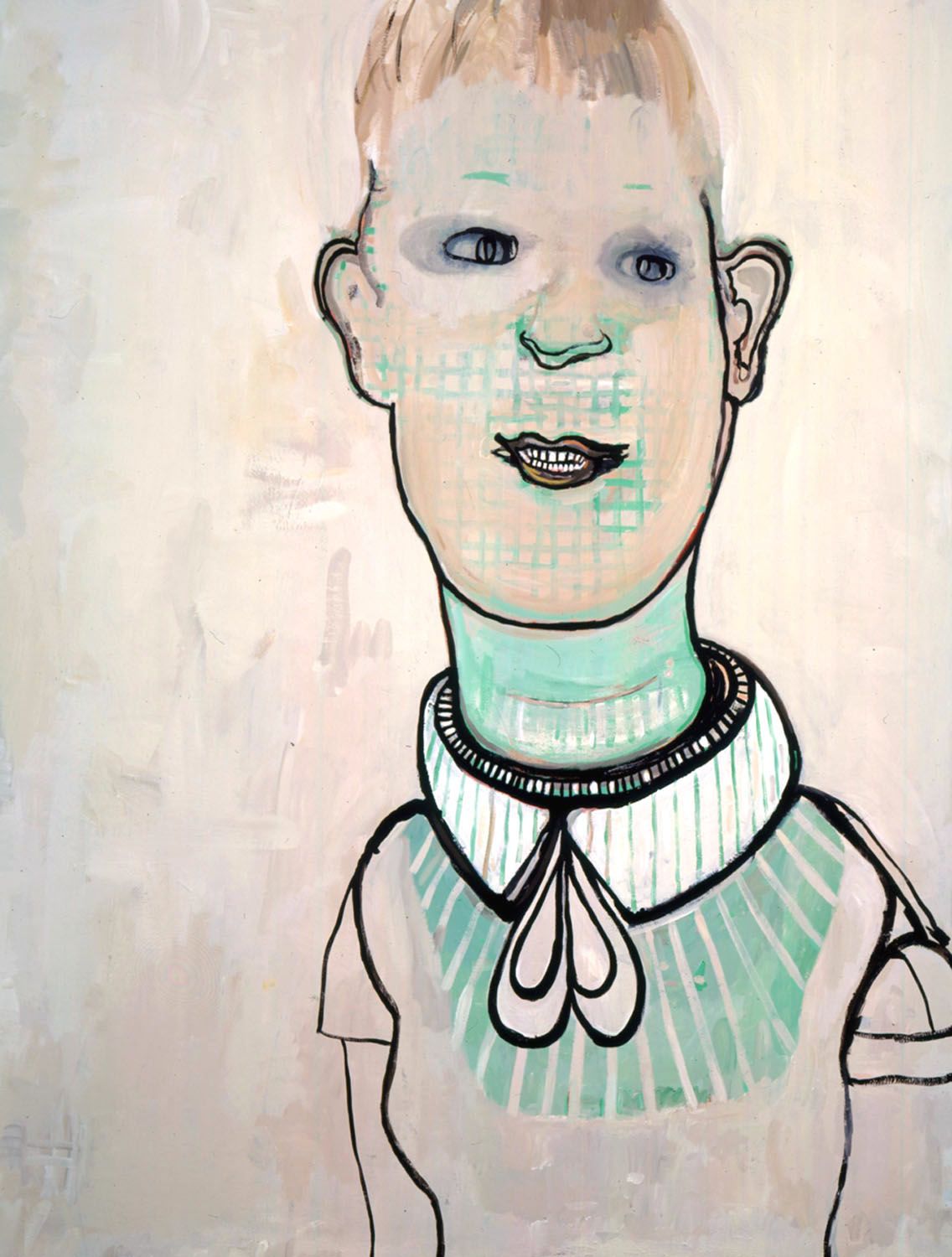 portrait of a man with a green collar by hannah van bar