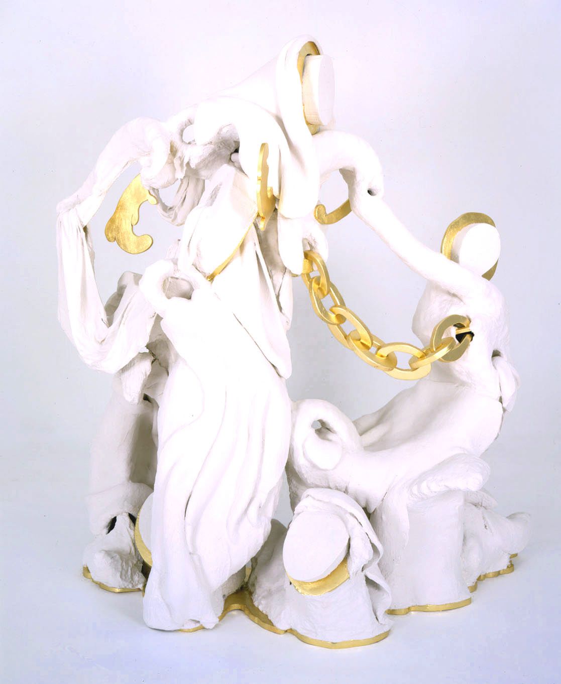 See You Soon, 2001, Wood, plaster, wire, resin, gold leaf and enamel paint
