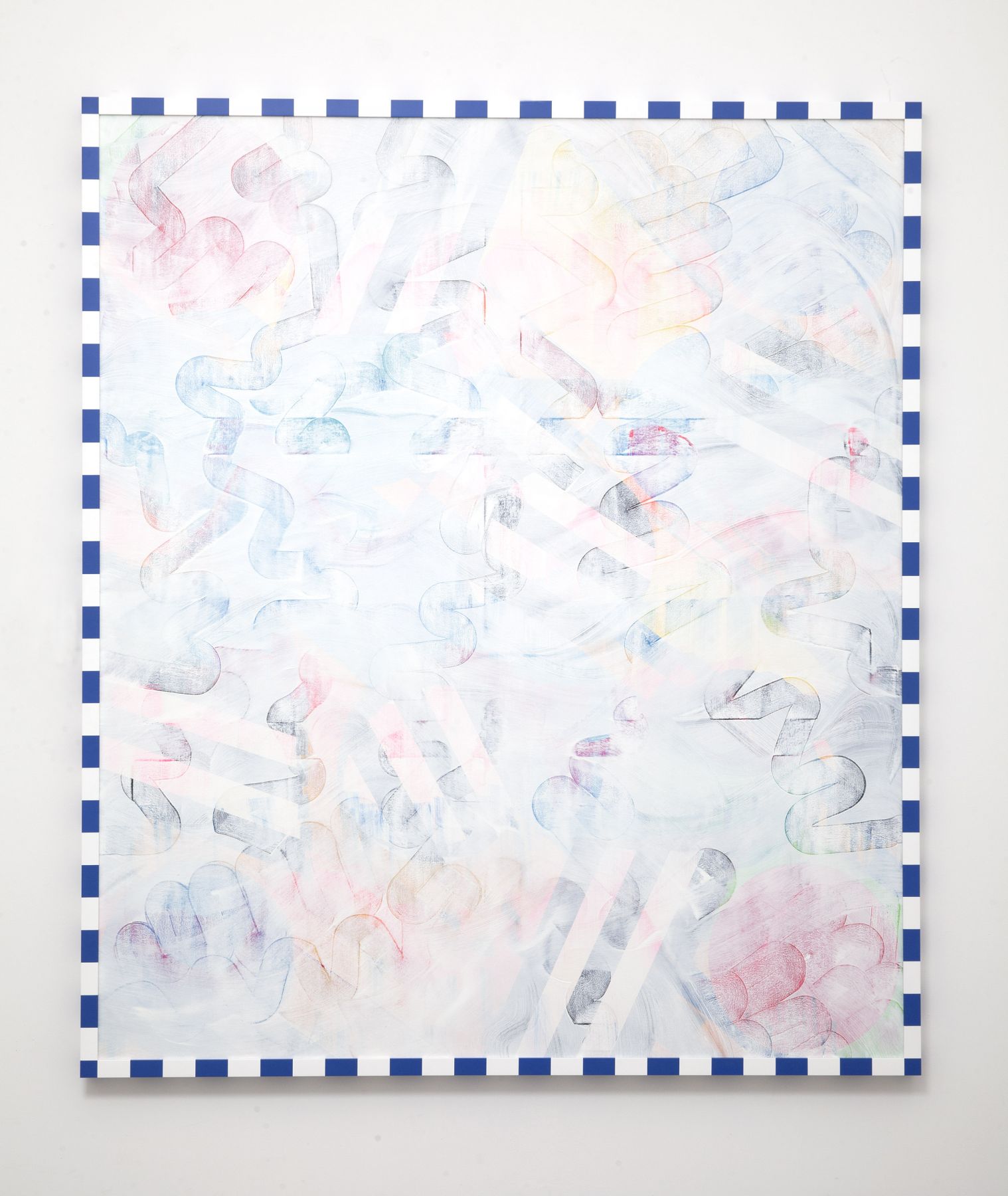 a formalist painting by Julia Dault in a Chelsea contemporary art gallery