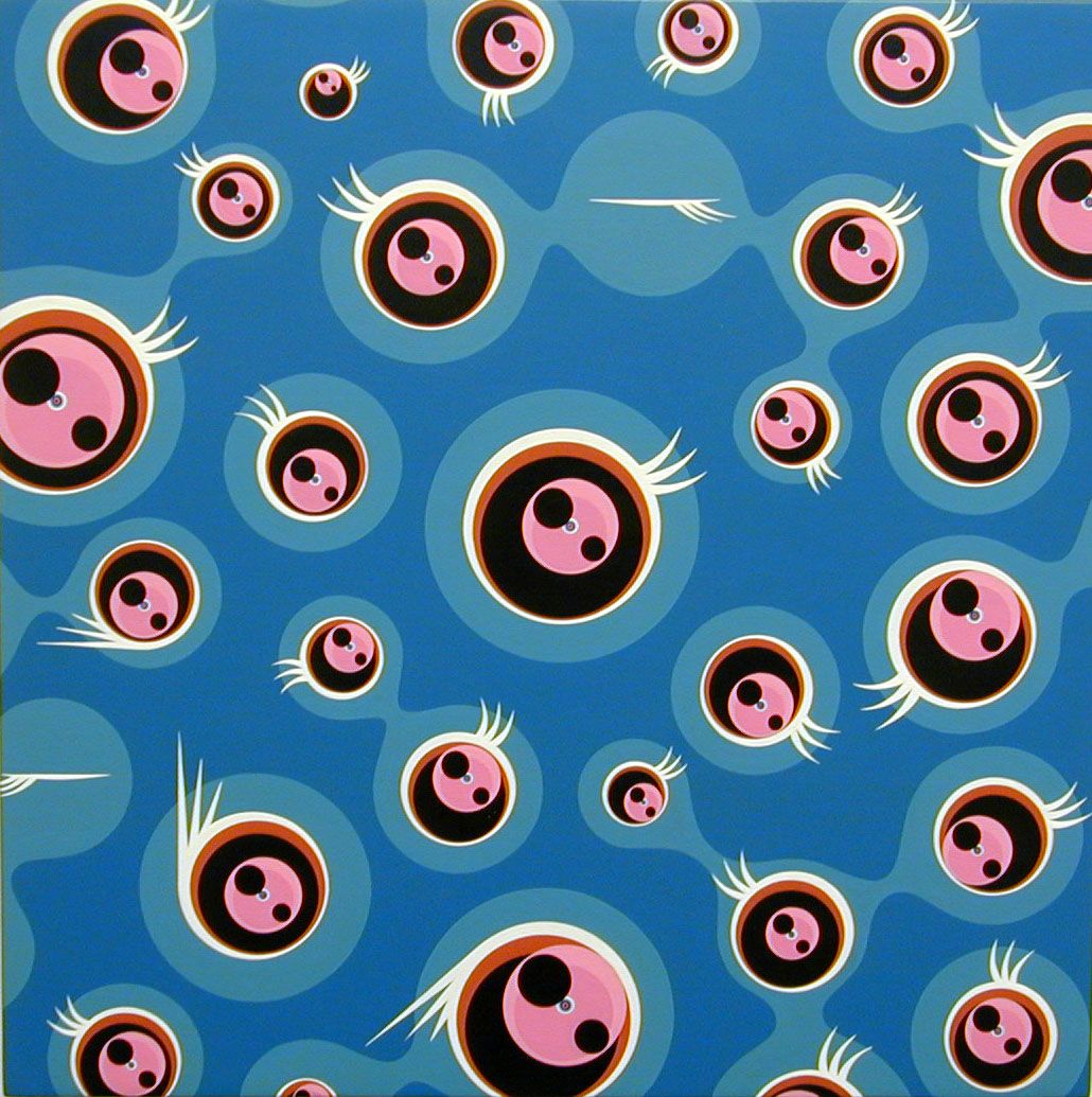 Jellyfish Eyes Nega, 2001, Acrylic on canvas mounted on wood