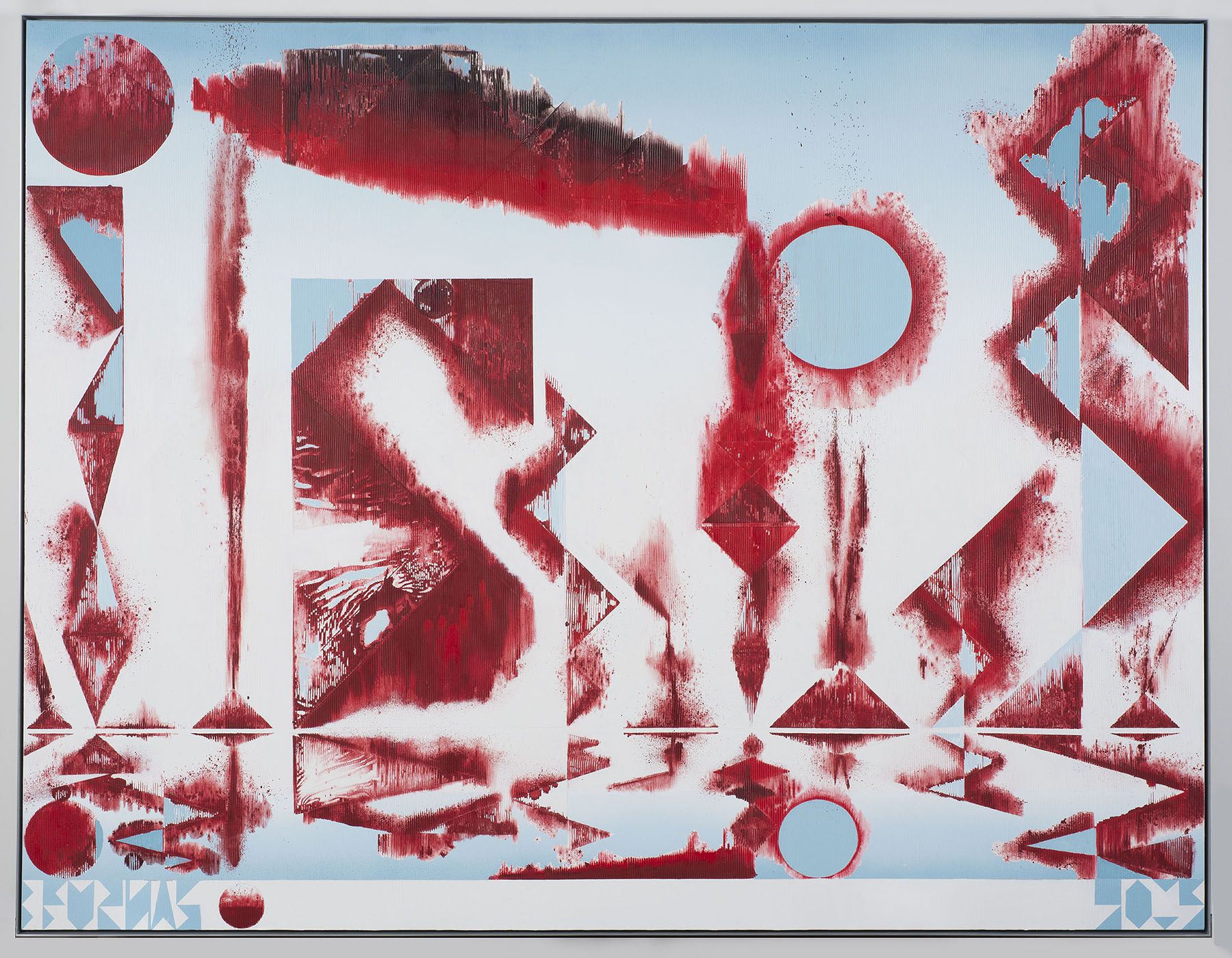 a red abstraction in acrylic on linen by barnaby furnas