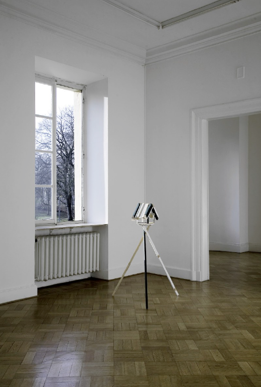 a bird house sculpture by artist Bjorn Braun for sale in a New York City art gallery
