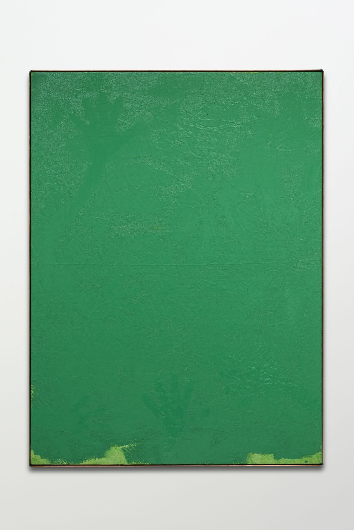 green painting with a handprint by los angeles based artist dashiell manley
