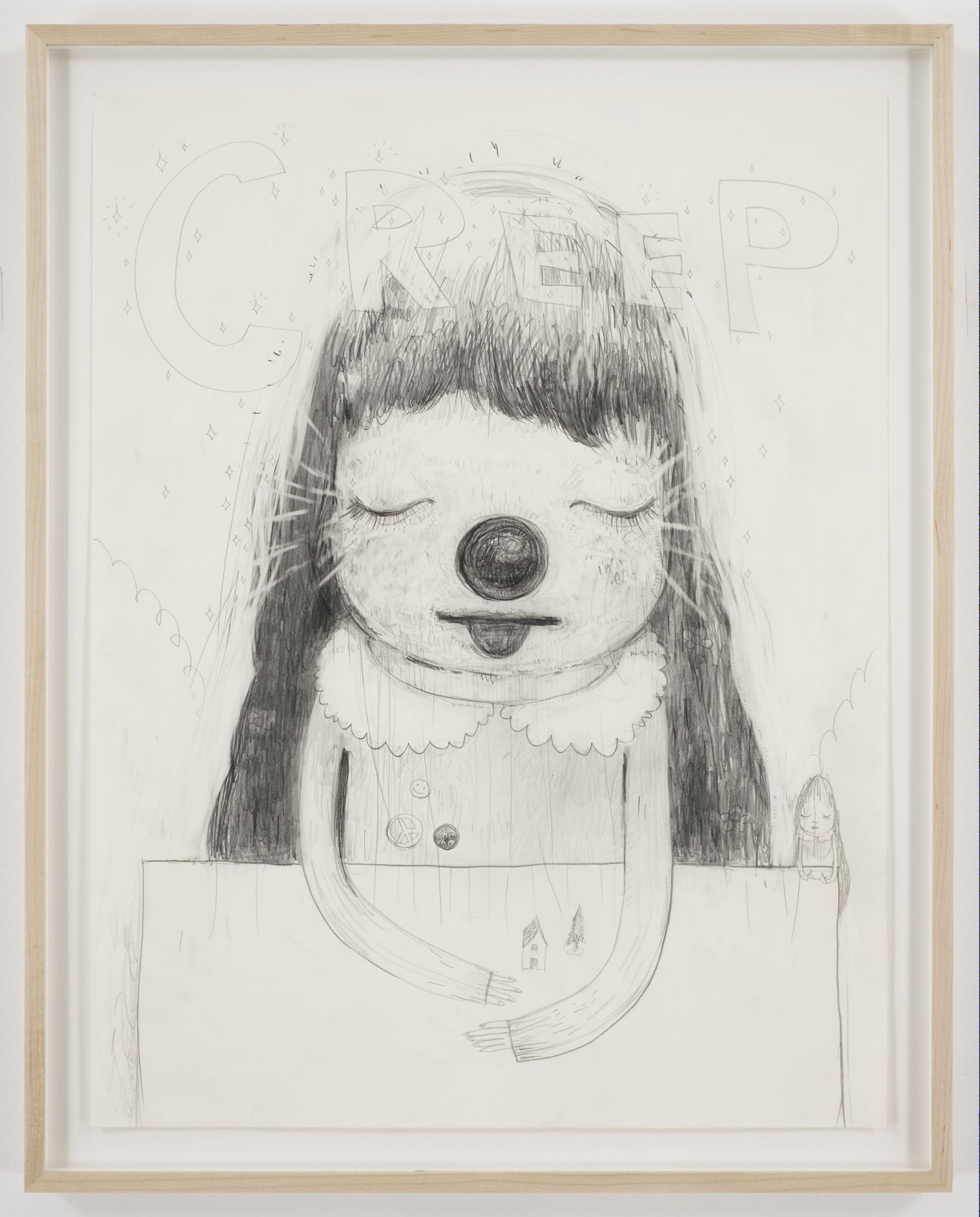 portrait of a girl with round nose, closed eyes, and open mouth by yoshimoto nara