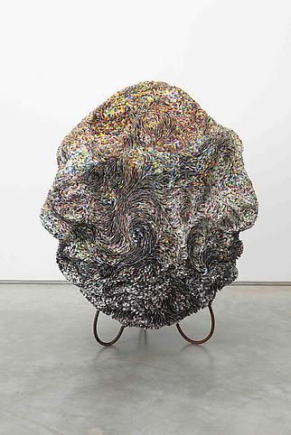 Eight eyed head vision, staring too far too long (all colors cut mosaic drawings), 2010, Sprayed mosaic drawings, acrylic coated hand-cut paper, caulking, and steel