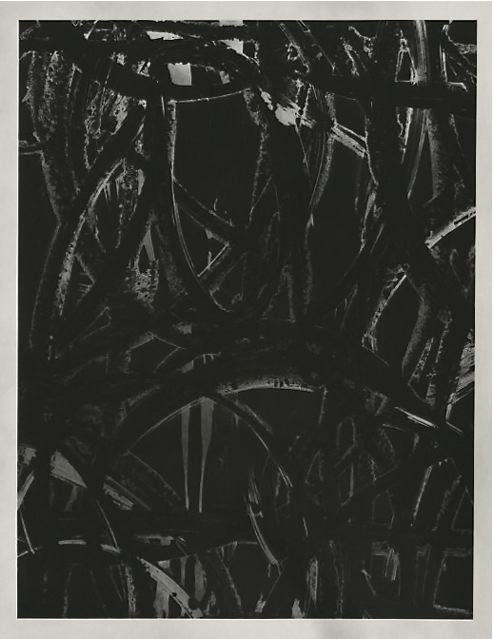 black and white painting by anthony pearson with gestural brushstrokes