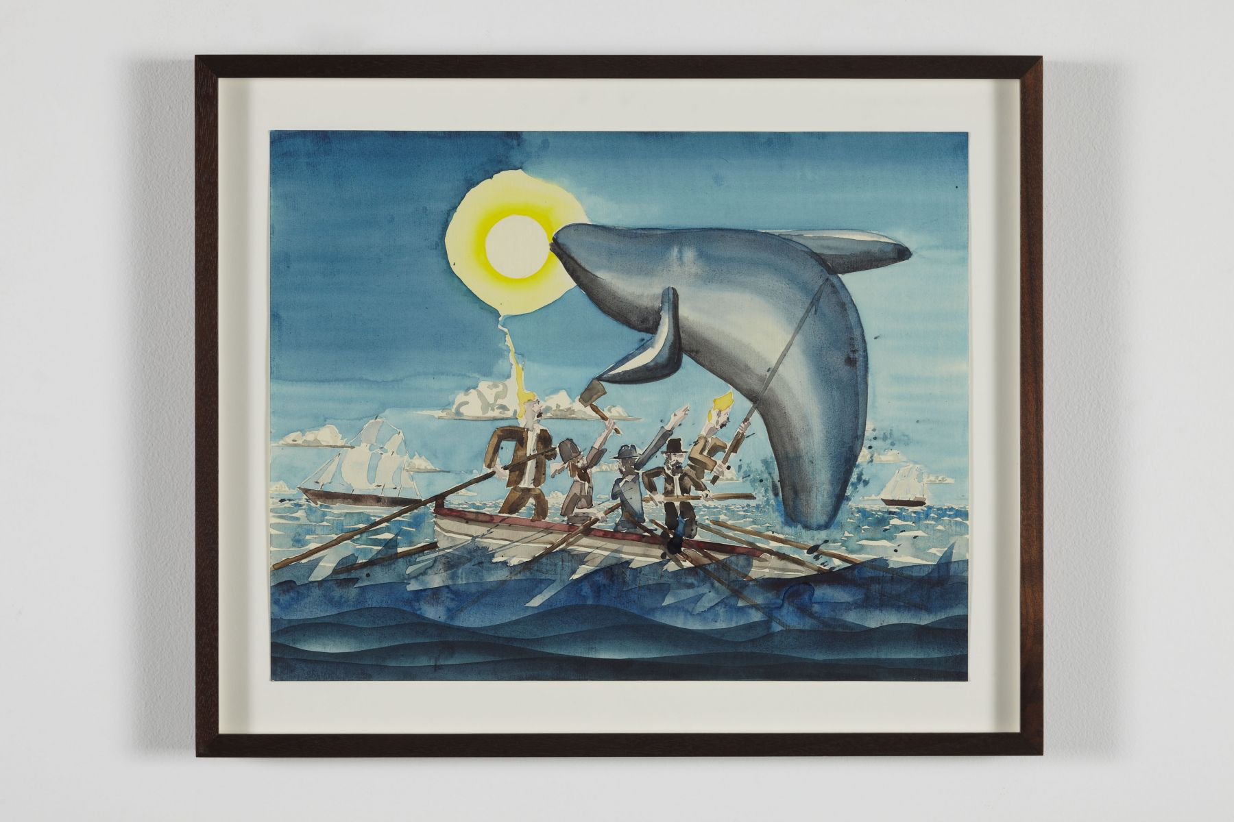 a colored pencil and watercolor painting of a whale and boat by barnaby furnas