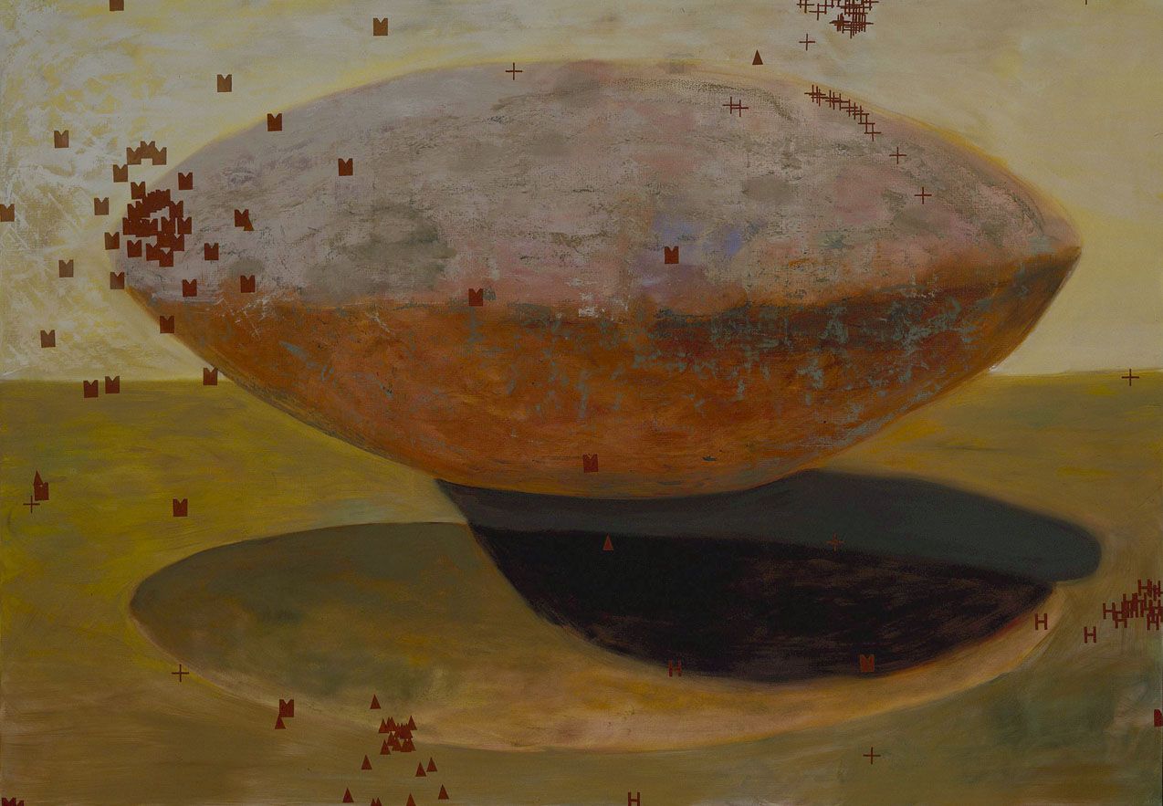 pink oval with yellow background by jesse chapman