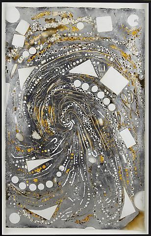 Mosaic Drawing (Black, Yellow, Silver, Paper and Holes), 2009, Spray paint, acrylic, silver leaf