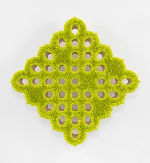 Lot 050416 (chartreuse), 2016, Oil on linen, wood panel support with steel tubing