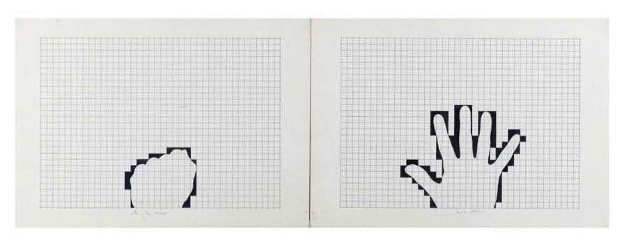 Mano aperta pugno chiuso, 1974, India ink, pencil on paper