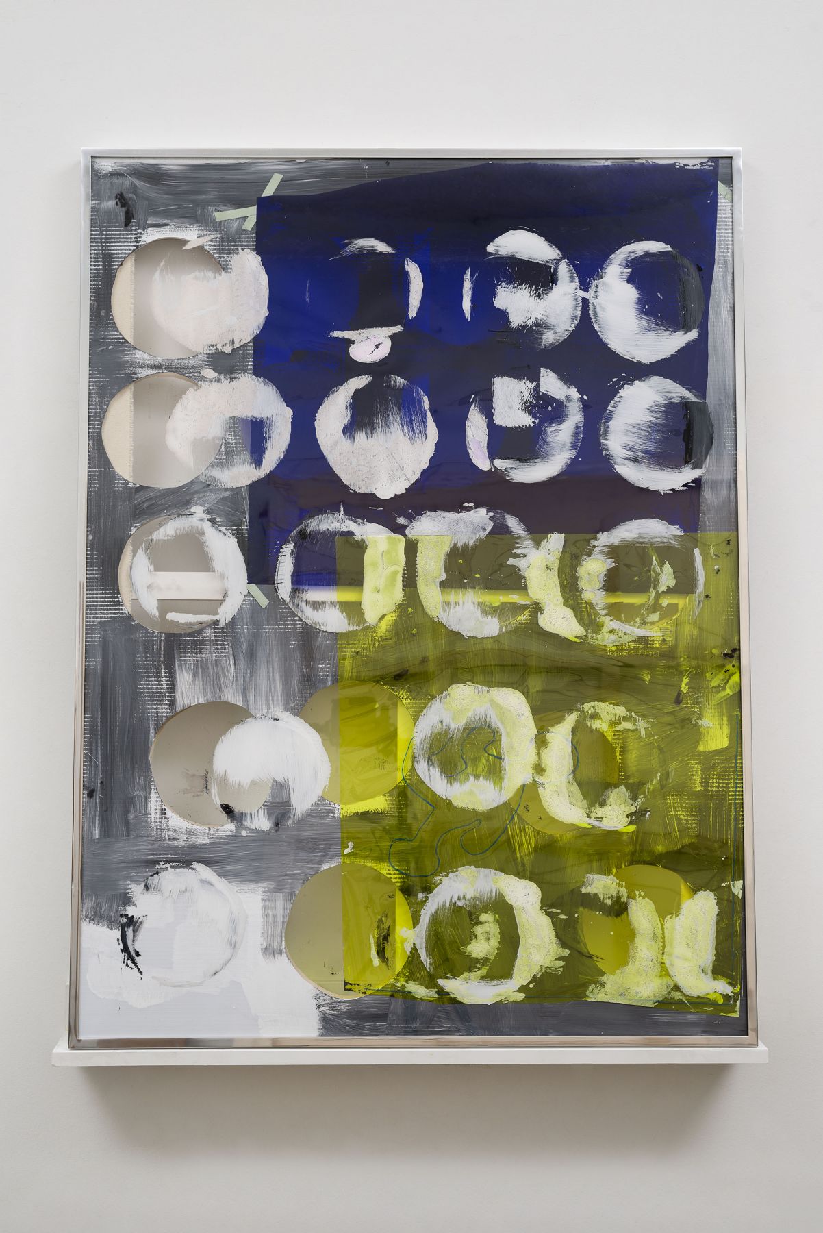 an abstract painting by dashiell manley in a contemporary art gallery