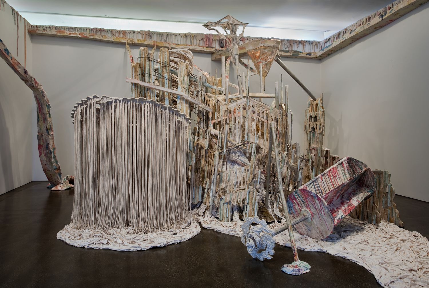 a contemporary art installation by Diana Al-Hadid exhibited in an art gallery