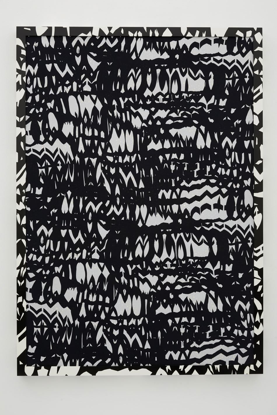 The Wilds, 2013-14, Acrylic and oil on canvas, foiled mesh, and printed spandex in painted wood frame
