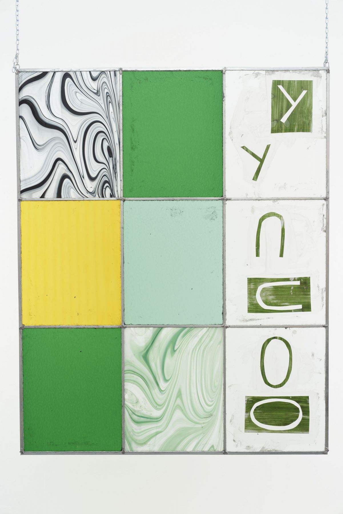 a grid of glass and paper works by dashiell manley at marianne boesky gallery