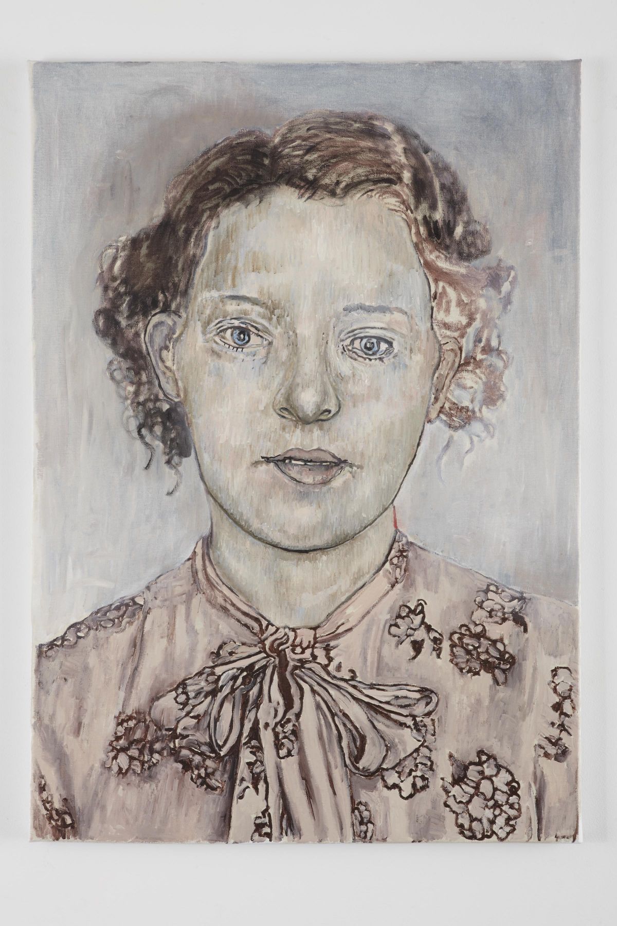 portrait of a woman with a bow at her neck by hannah van bart